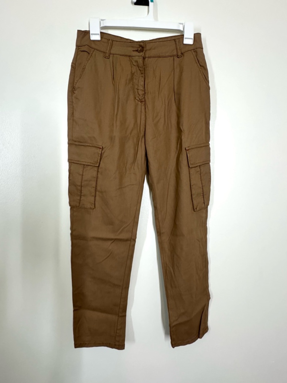 NWT Manila Grace Brown Cargo Utility Pants Size 40 Soft Lyocell High waist Light